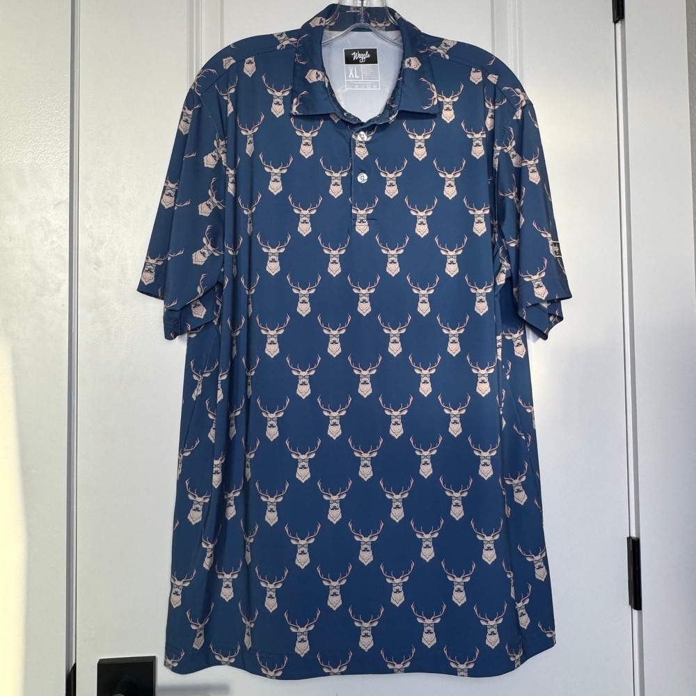 Waggle Mens Kentucky Buck Polo Shirt Blue Deer Head Graphic Golf XL KENTMPOLO - Picture 2 of 7